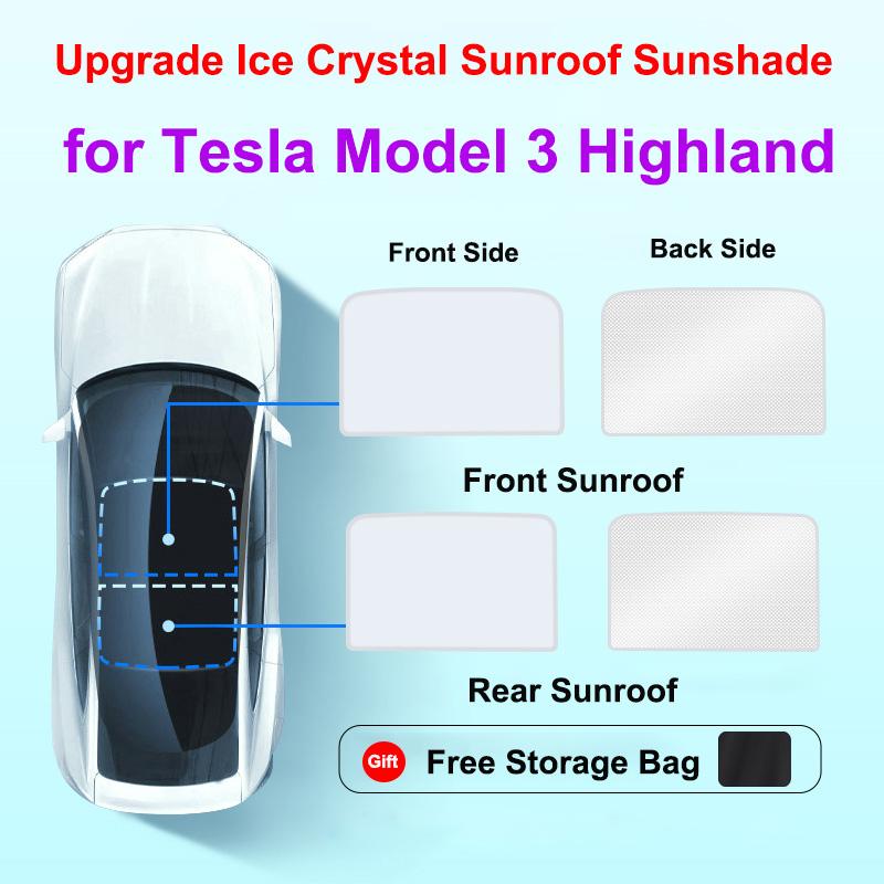 Sunroof Sunshades For Tesla Model 3 Y Juniper Highland 2020-2026 2025 Ice Cloth Buckle Front Rear Skylight Glass Roof Sun ShadeWindshield Sunshades 1