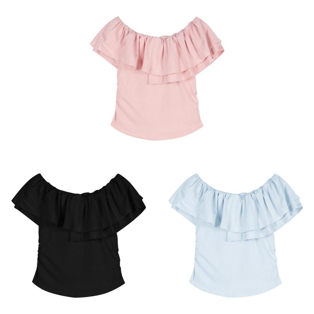 Tricou Bumbac Kawaii cu Mânecă Scurtă și Detalii Volane pentru Purtare Casual Zilnică