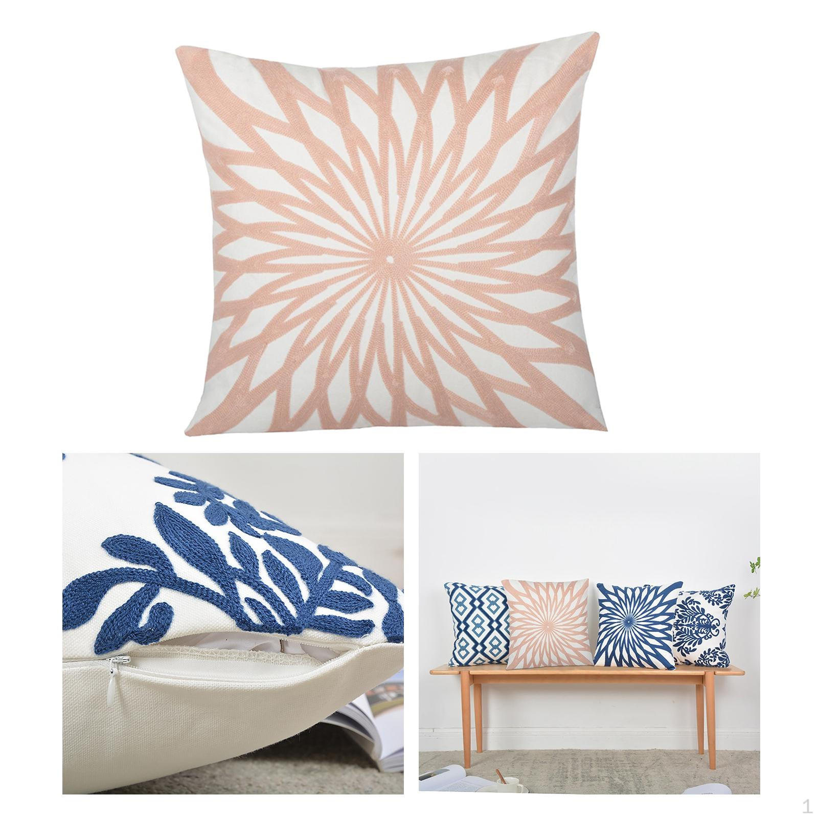 

Embroidered Pillow Cover Throw Square Invisible Zip Geometric Cushion for Sofa Office Bedroom E