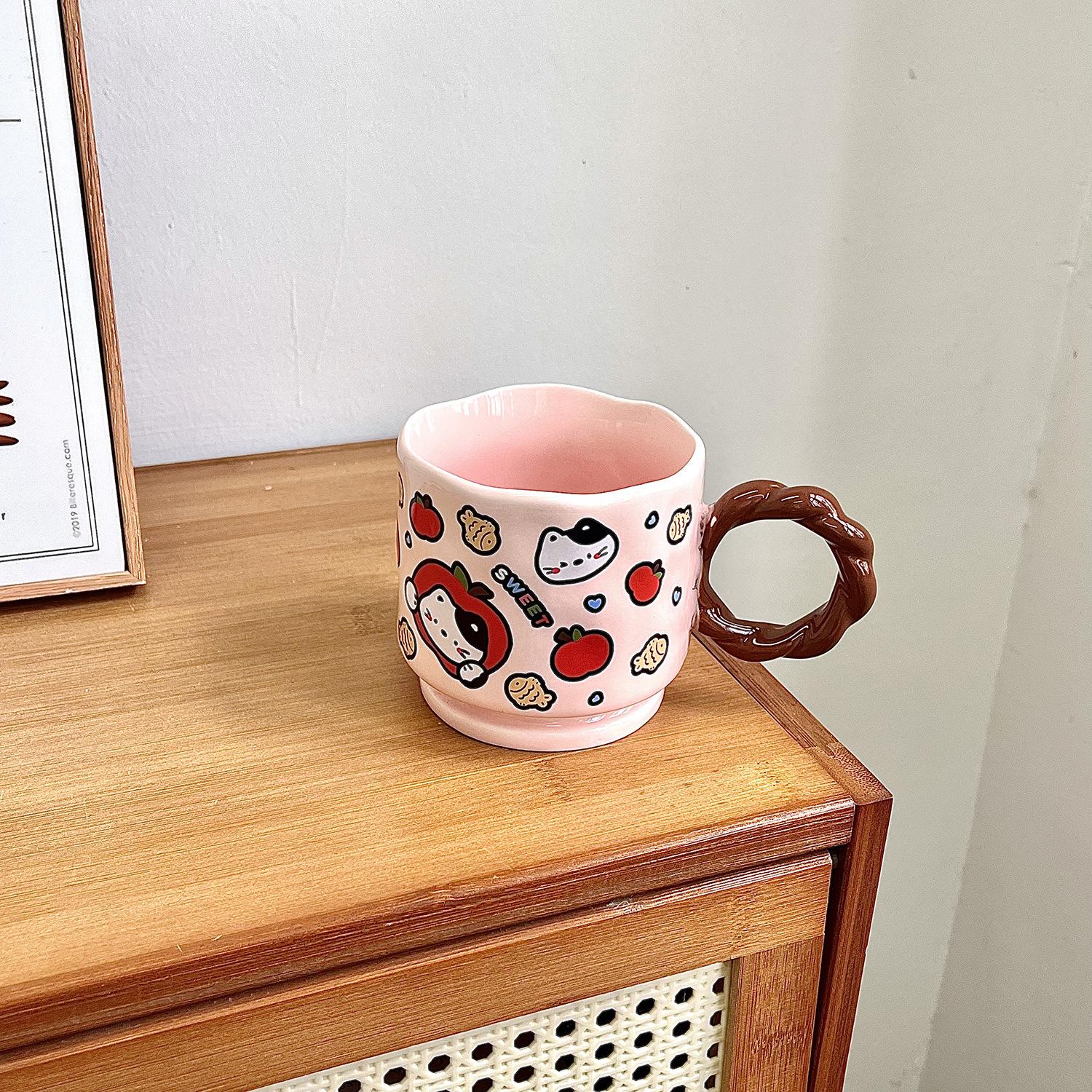 

Cute Cartoon Doodle Style Ceramic Cup Household Mug Creative Souvenir Opening Birthday Gift Water Cup Women 301-400ml