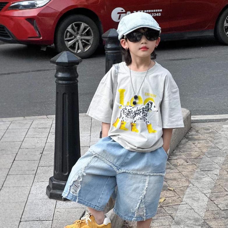 

Kids Loose Fit Korean Style Cotton T-Shirt - Short-Sleeved Summer Wear for Boys and Girls 150 cm хаки