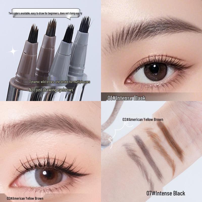 Mingxizhi Waterproof Long-Lasting Eyebrow & Eyeliner Pencil with Multi-Pronged Brush for Defined, Sweatproof Results