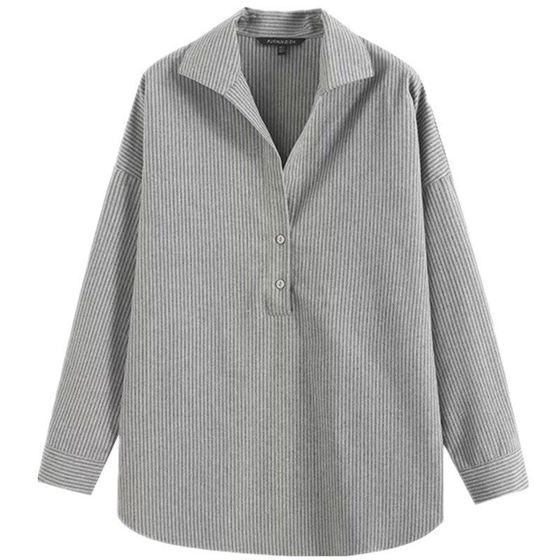 

Модный стиль 2024 Новая осенняя женская одежда Повседневный стиль Серая полоска Рубашка с воротником поло 05177798205 Gray L