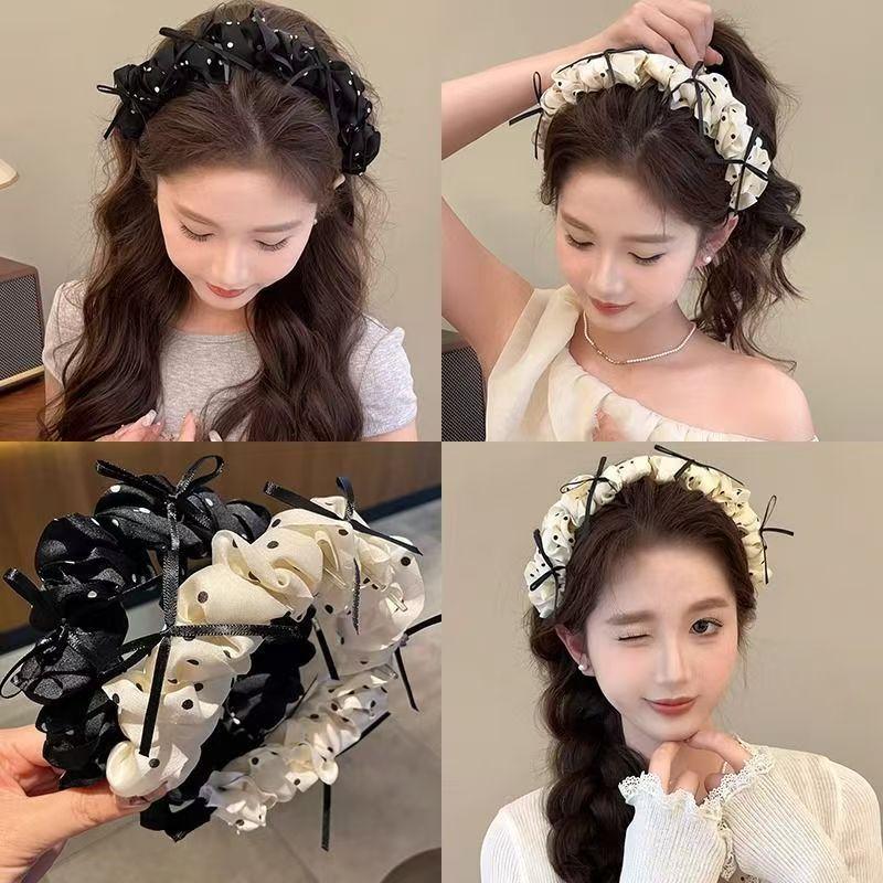 Sweet Polka Dot Bow Headband Retro Women'S Hair Clip High Crown Comb Hair Accessory
