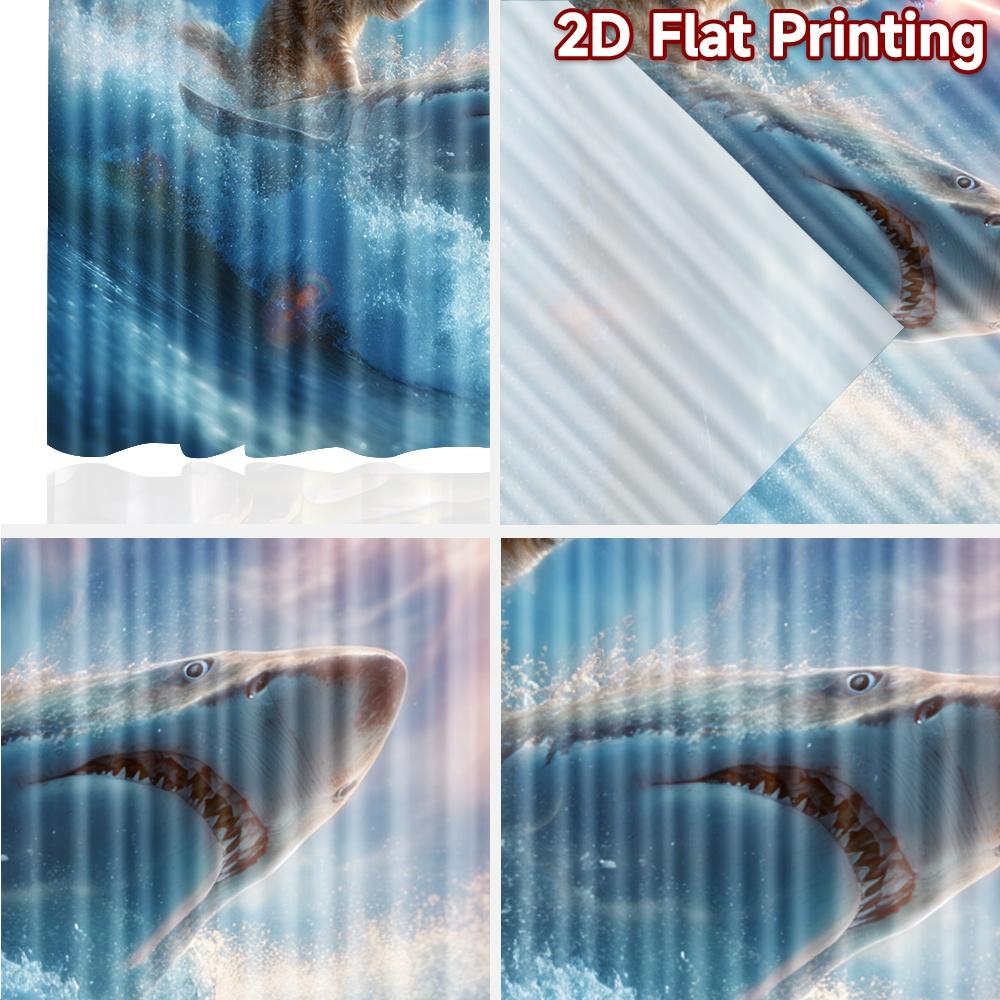 2pcs, 2D FLAT PRINTING Curtains (Without Rod) SharkRiderCat Christmas Holiday Curtains with Digital Printing Machine Washable