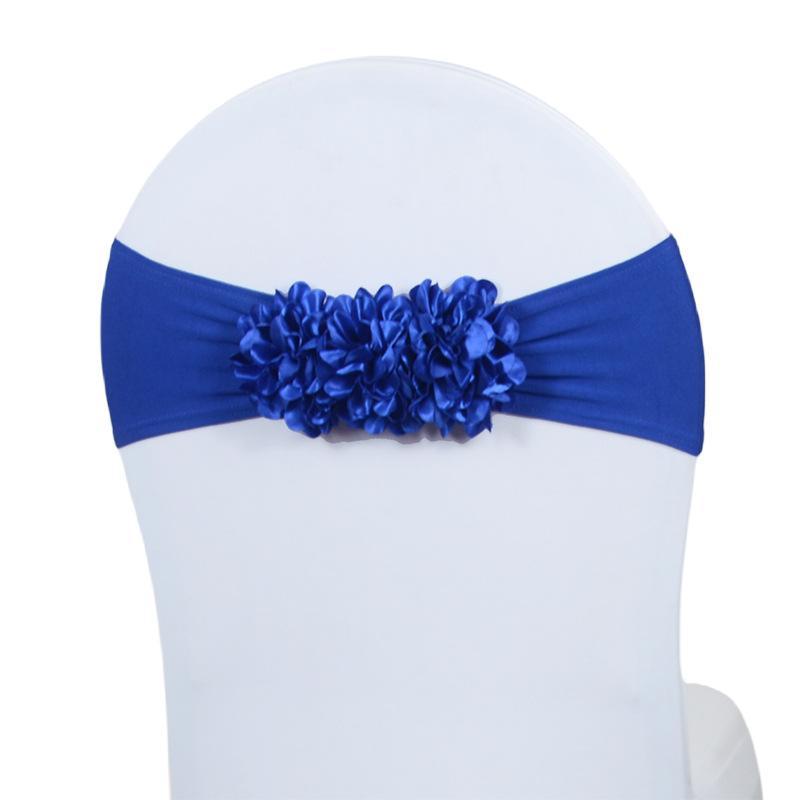 Faixa de Cadeira de Cetim Elástico em Várias Cores Design Elástico com Flor 3D Para Decoração de Casamento Banquete Festa Evento