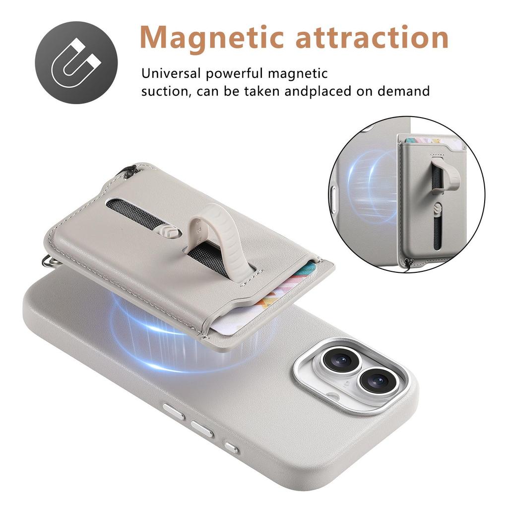 iPhone 17 Magnetic Card Holder Case with Anti-Lost Strap & Drop-Proof Cover, Compatible with 15 Pro & 16 Pro Models