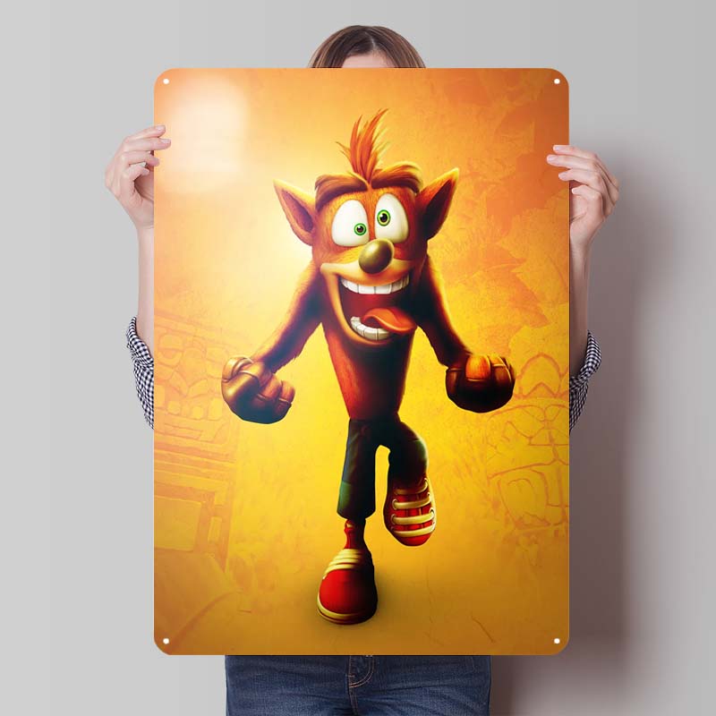 Crash Bandicoot Posters Classic Game Metal Signs Wall Art Mural Custom Tinplate Plaques for Gamers Gaming Room Decoration Retro