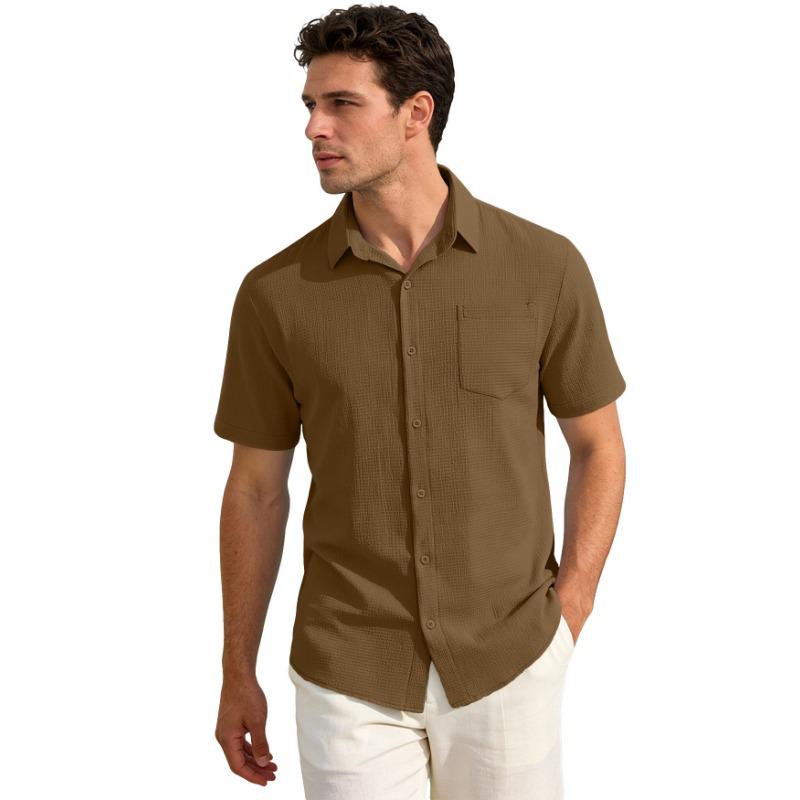 Summer new solid color lapel pocket short-sleeved shirt light mature casual T-shirt