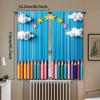 Cartoon Blue Pencil Curtains Rainbow Cloud Stars Kids Room Nursery Window Drapes Cute Playful Design Decor for Children's