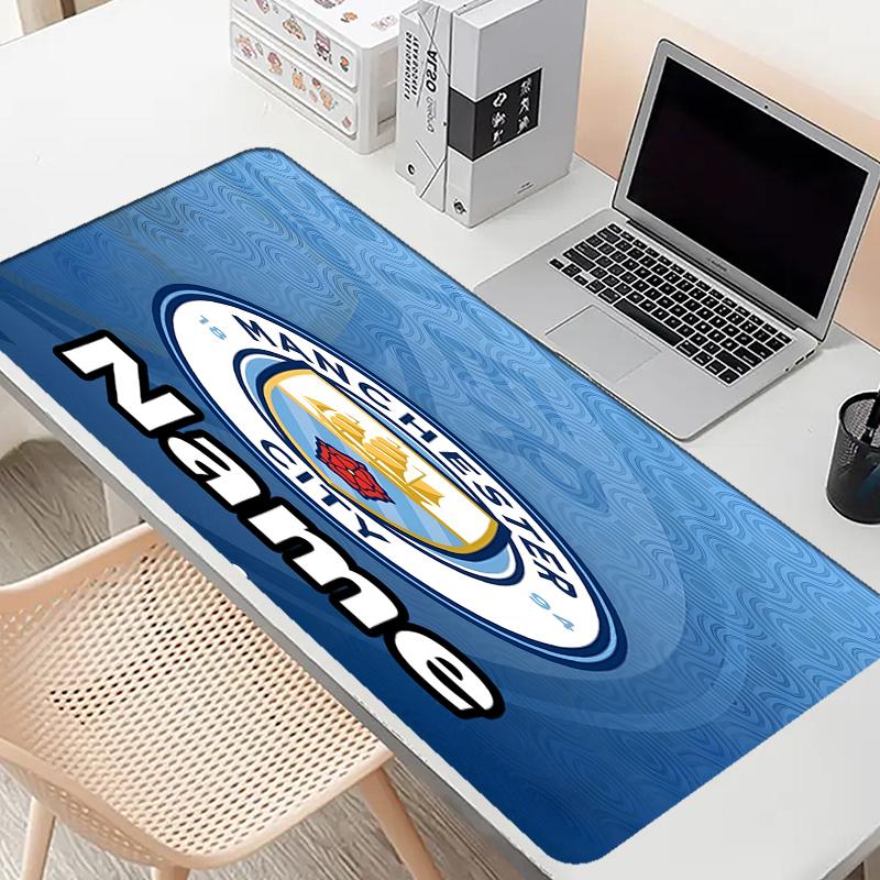 Custom Name Personalized Manchester City FC Pattern Mousepad, Laptop PC Desk Mat, Decorative Desk Mat for Home Keyboard Pad Gift