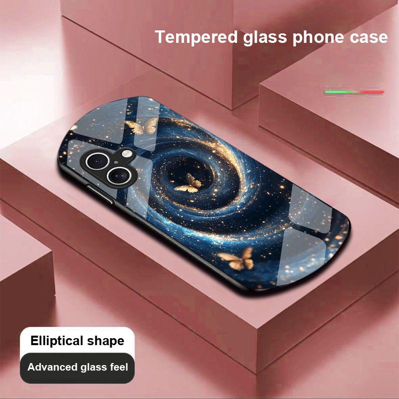 Spiral Vortex Black For Apple IPhone 16 11 13 15 14 Pro Max 12 Mini 7 8 Plus XR X XS Elliptical Shaped Tempered Glass Phone Case