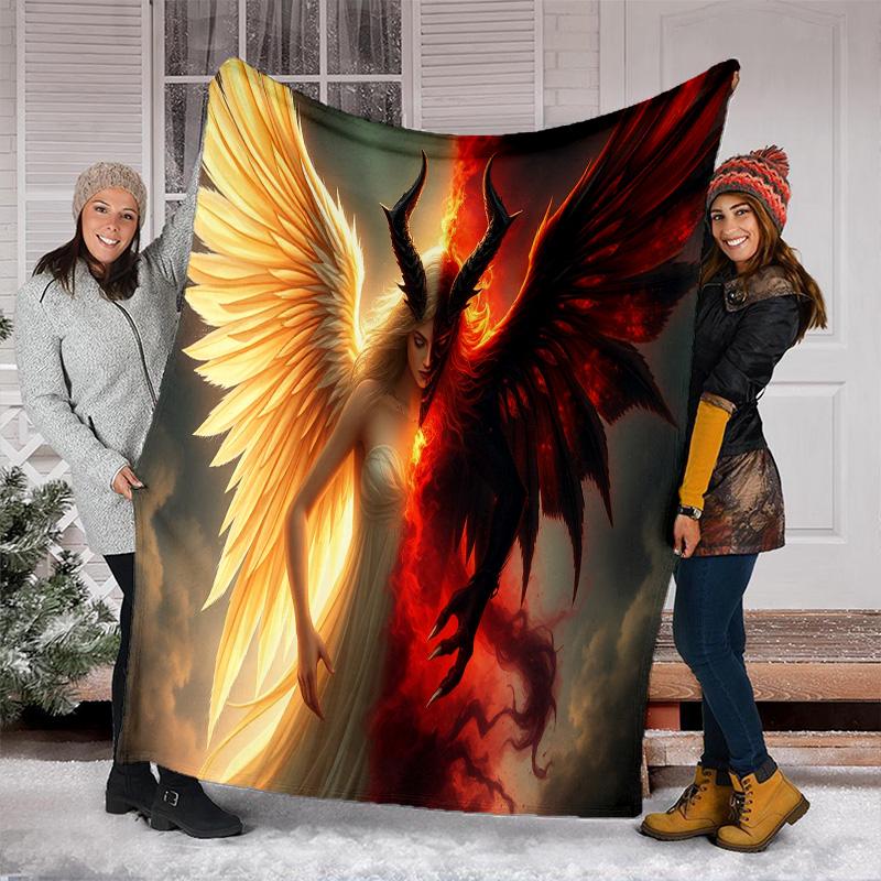 Angel Devil Fantasy Art Print Blanket Soft Comfortable All Seasons Couch Office Nap Travel Blanket Birthday Gift Christmas Present