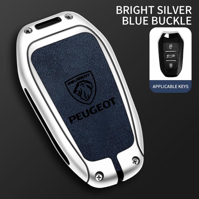 2026 Hot Car Sticker Leather Zine Alloy Car Smart Key Case Shell Cover Protector Fob For Peugeot 308 408 508 2008 3008 4008 5008