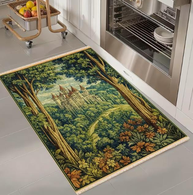 Forest Castle Carpet Rectangular Tassel Carpet Animal Style Kitchen Carpet Corridor Carpet Living Room Area Carpet Decoration 40x60cm