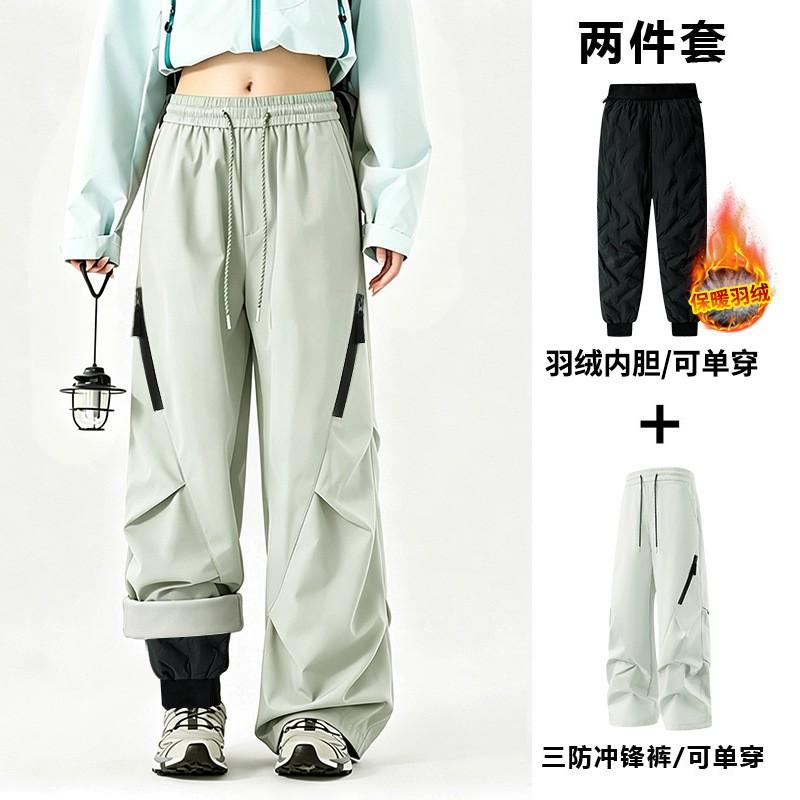 Men Women 3-in-1 Waterproof Windproof Hiking Ski Pants With Fleece Liner Winter Outdoor Trekking Camping