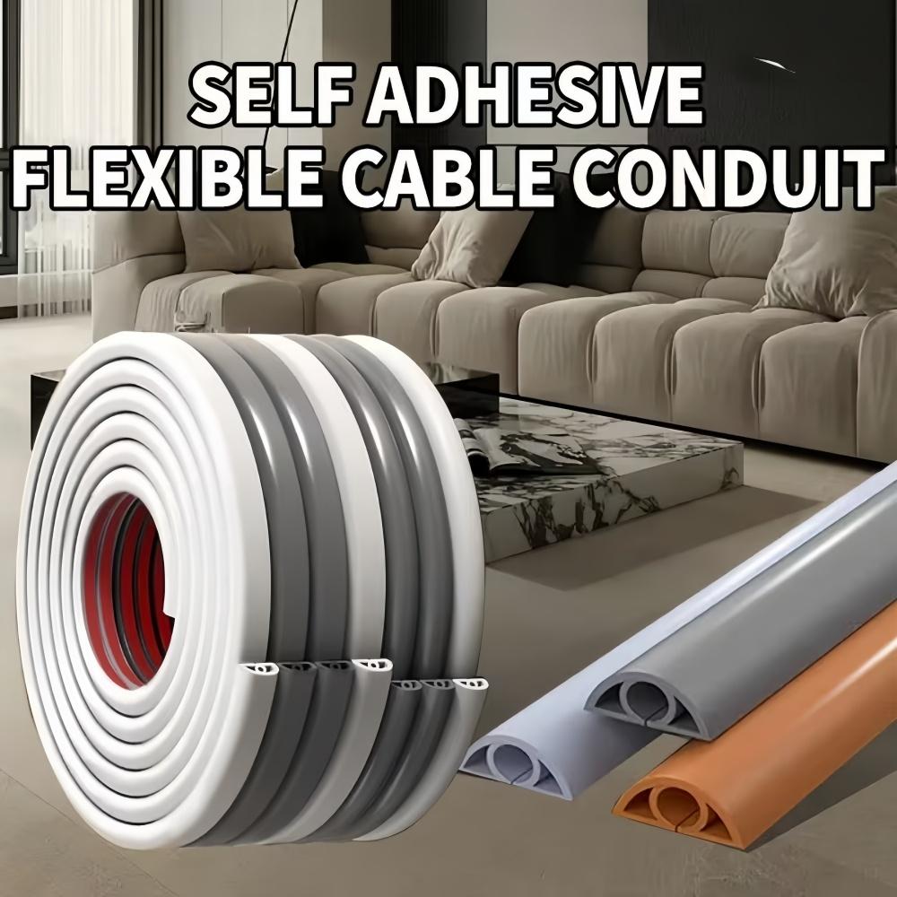 1pc 1m/2m/3meters Self-adhesive PVC Trunking Ground Wire Storage Fixed Trunking Anti Stepping Curved Flexible Cable Duct