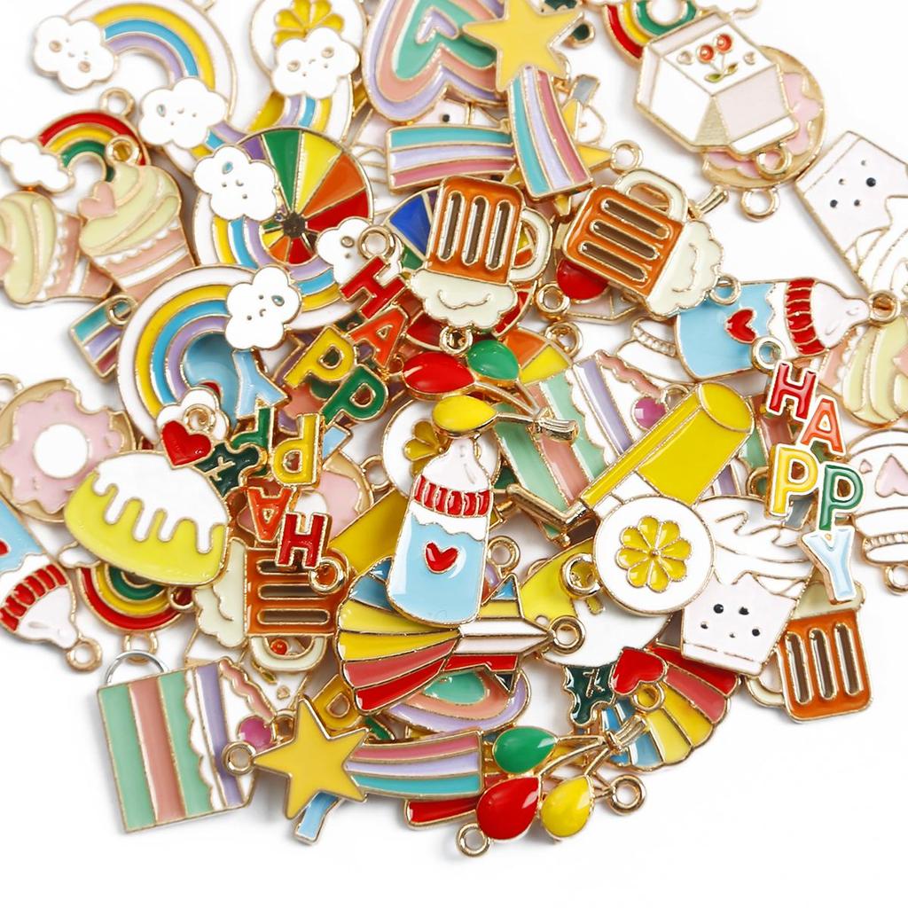 4Pcs Multiple Styles Alloy Metal Drop Oil Colorful Accessories For Jewelry Component Making DIY Necklace Bracelet Earring