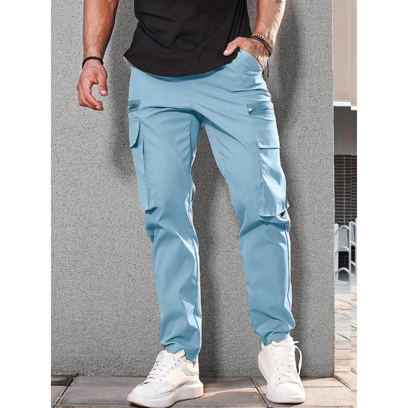 Men's Multi-Pocket Straight Leg Pants Casual Sweatpants Drawstring Work Pants
