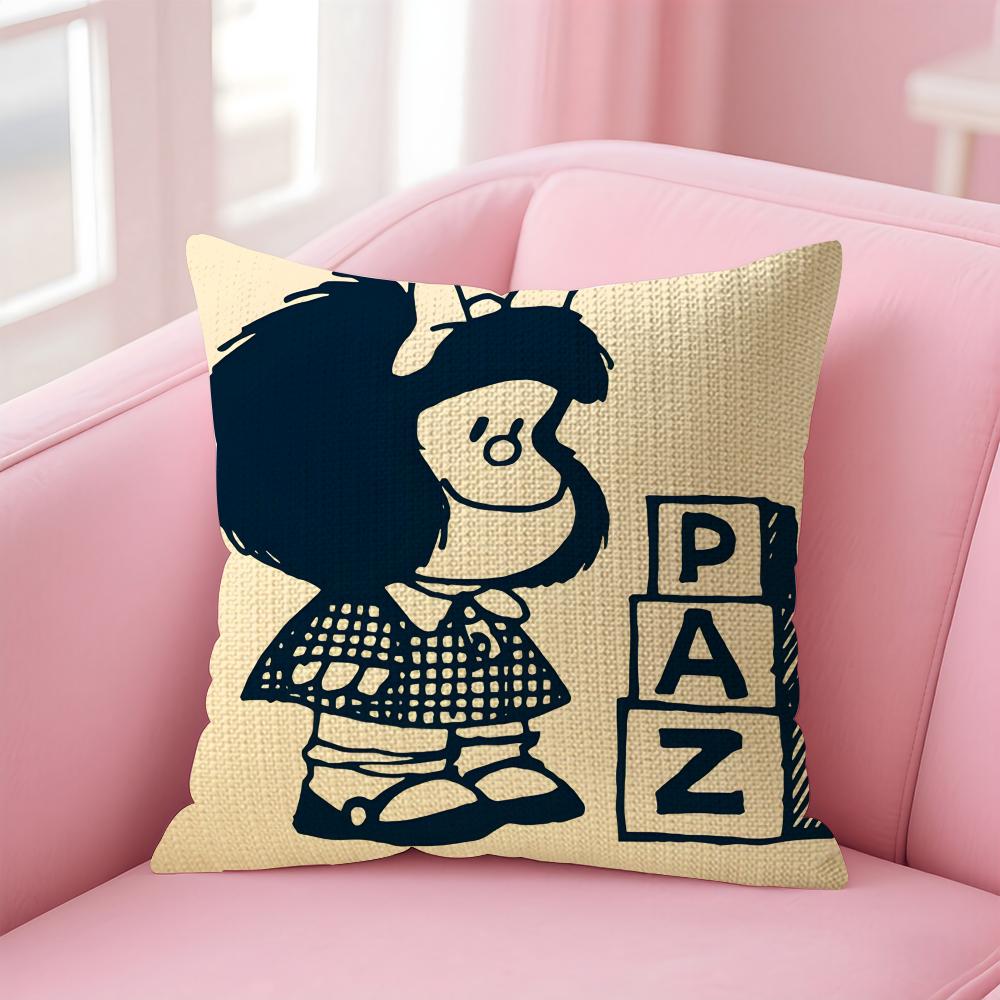 Cartoon MMafalda Cushion Cover Natural Linen Pillow Case DoubleSided Print Decorative Sofa Pillowcase Home Decor Gift