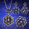 Foydjew New Flower-shaped Zircon Sets Necklaces Luxury Royal Blue Pendant Earrings Simulated Emerald Color Treasure Rings