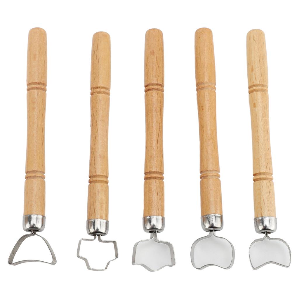 5Pcs Sculpture Scraper Wooden Handle Stainless Steel Cutter Depth Adjustable Pottery Handle Carving