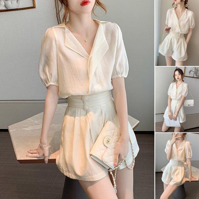 Chic Summer Two-Piece Set: Sweet & Salty Petite Women s Top with Wide-Leg Shorts S