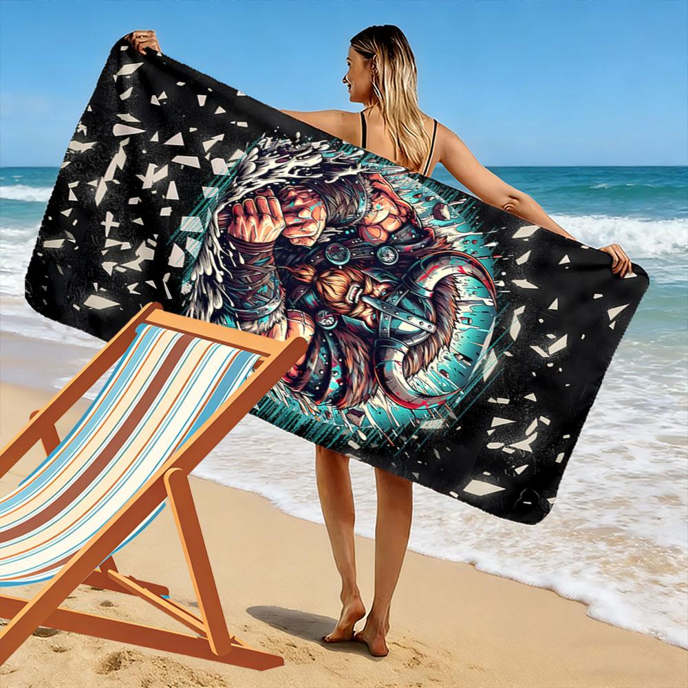 Fierce Warrior Unleashed Power Print Beach Towel, Quick Drying, Suitable for Travel, Outdoor Sports, Jogging, the Beach and Swimming, Gift