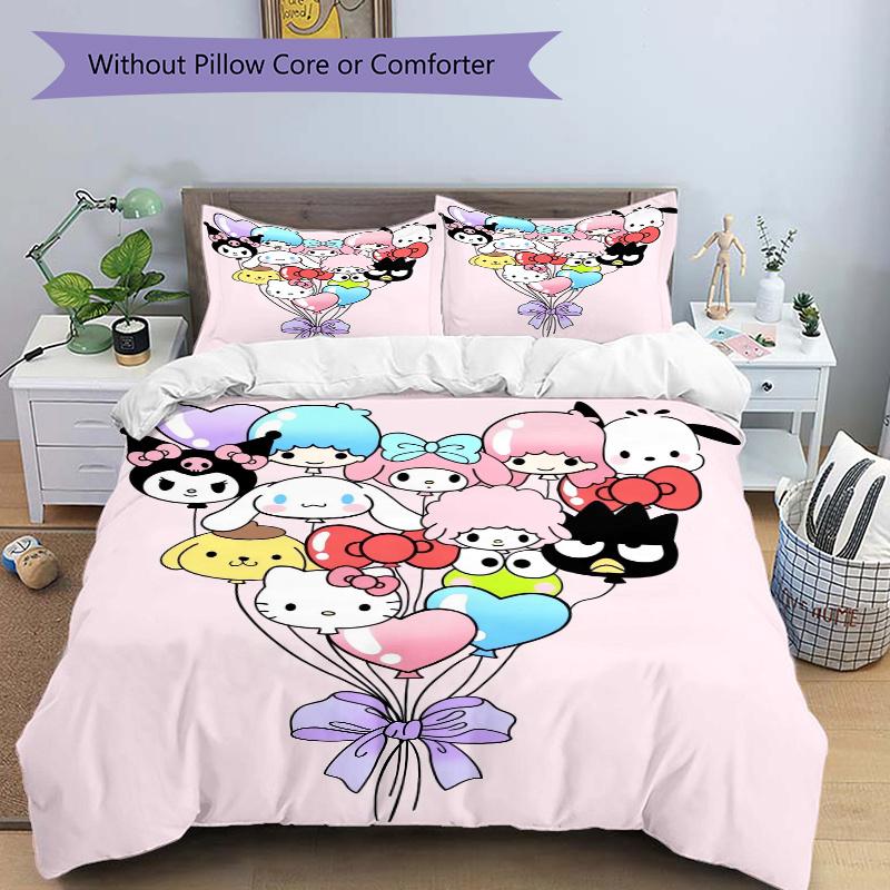 3pcs Sanrio Characters Balloon Design Print Cover Set Ultra Soft, Breathable, and Comfortable Bedding with Stylish Design for Bedroom and Guest R