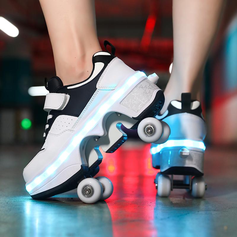 Men's/Women's /Kids Roller Roller Shoes 4-wheel Deformation Shoes Roller Skates Adult Rechargeable LuminousSkating Shoes