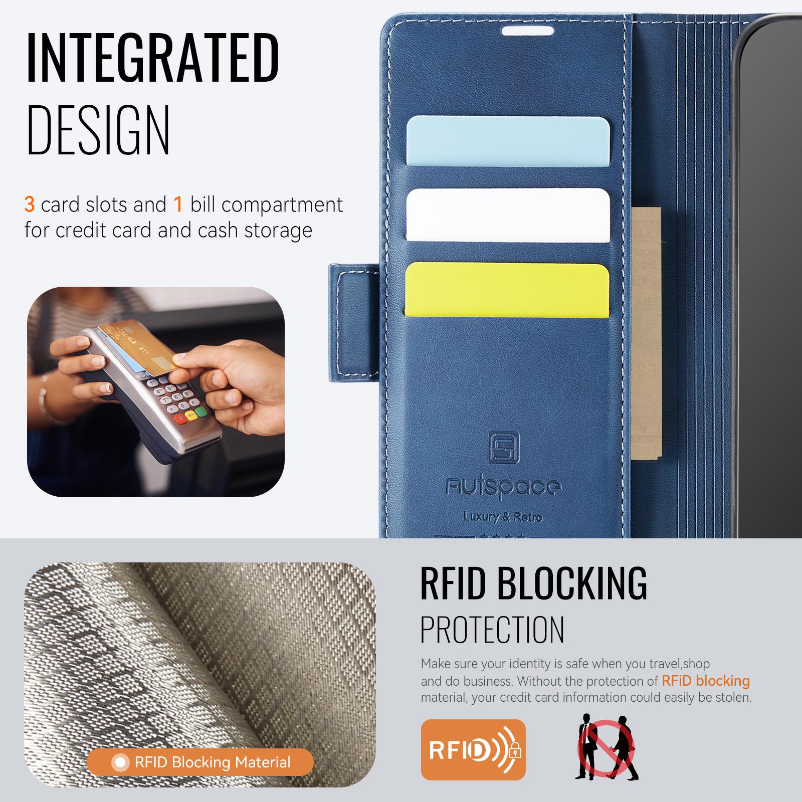 

For Xiaomi Redmi 14C 4G Case AUTSPACE A11 RFID Blocking Retro Leather Cell Phone Wallet Cover Brown
