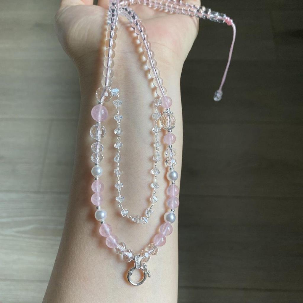 Exquisite Rose Quartz Necklace with Quick Release Buckle - Versatile Thangka Thai Amulet Chain