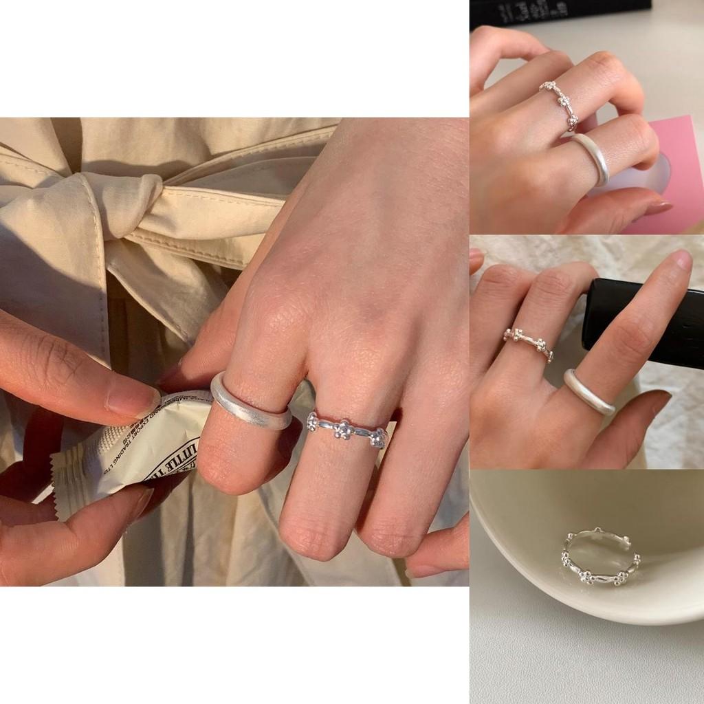 Korean Style Minimalistic Adjustable Floral Ring With Geometric Design For Women