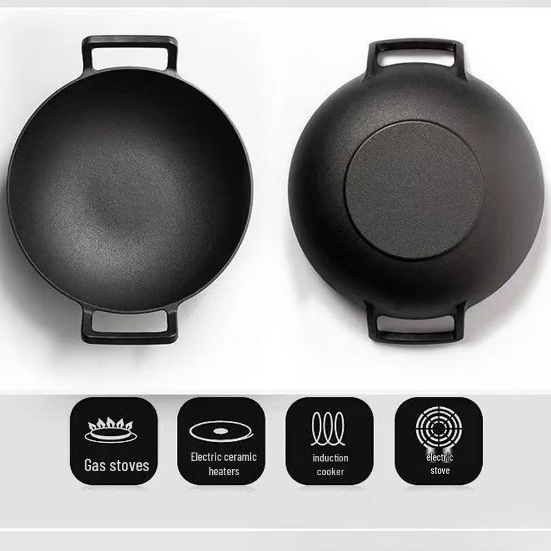 Zhishi 36cm Cast Iron Flat Bottom Wok