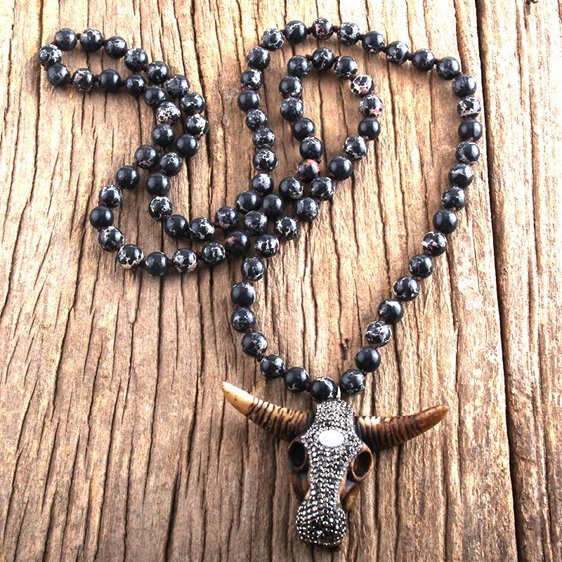 Fashion Boho Jewelry Empire Stones With Bull Head Charm Pendant Handmade Necklace Women Jewelry Gift Dropship