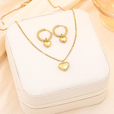 Yousheng Heart Jewelry Set Golden Heart Necklace Hoop Earrings Set Birthday Anniversary Wedding Gifts for Women