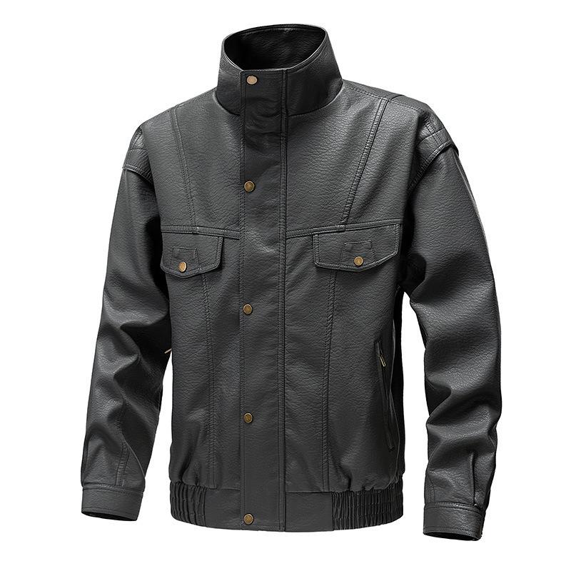 Spring and Autumn Soft Leather Jacket Men's Casual Collar Slimming Korean Edition Leather Jacket Coat