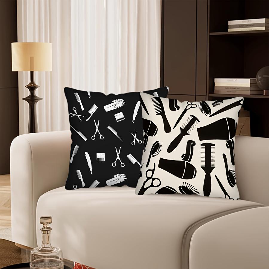 1pc Modern Barber Pole & Barber Chair Throw Pillow Cover Suitable for Living Room Sofa, Zippered Decorative Cushion Case 17.7x17.7"