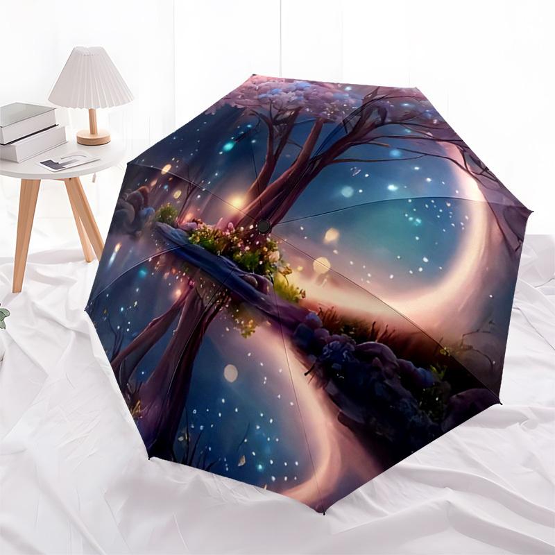1 Stück Verzauberter Wald Reflexionsschirm mit Kunststoffgriff, Geeignet für alle Jahreszeiten, Zuhause, Reisen, Outdoor-SchirmDD562