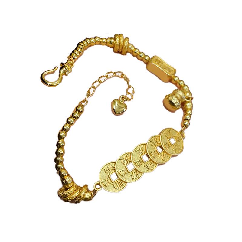 24K Gold-Plated Gourd Bracelet: New Chinese Style Retro Bangle, Light Luxury High-End Jewelry for Women