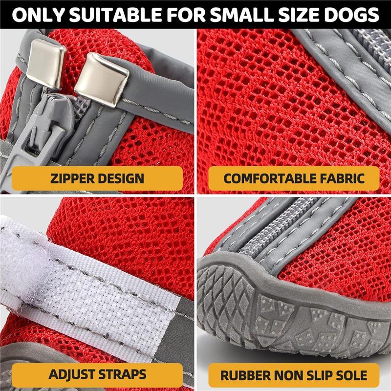 Dog Shoes for Small Dogs, Breathable Dog Boots Paw Protector for Hot Pavement Winter Snow, Dog Booties with Reflective Strips Rugged Anti-Slip Sole