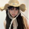 Yousheng Versatile Beach Hat, Lace Tie Straw Sun Hat with Windproof Flower Strap, Lightweight Breathable Summer Travel Hat