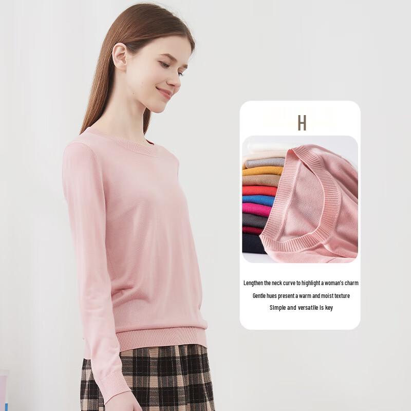 Women's Round Neck Mulberry Silk Blend Knit Base Layer Top