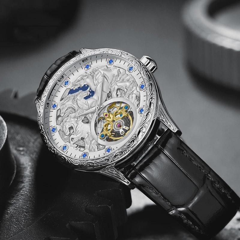 Men Fashion Design Horse Watches Leather Strap Automatic Mechanical Watches Men Luxury Tourbillon Wristwatches