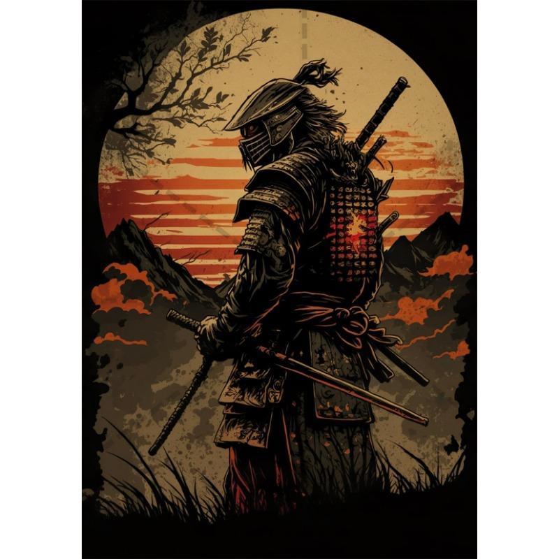 Retro Vintage Floral Samurai Anime Poster  Aesthetic Canvas Wall Art Print for Home Decor