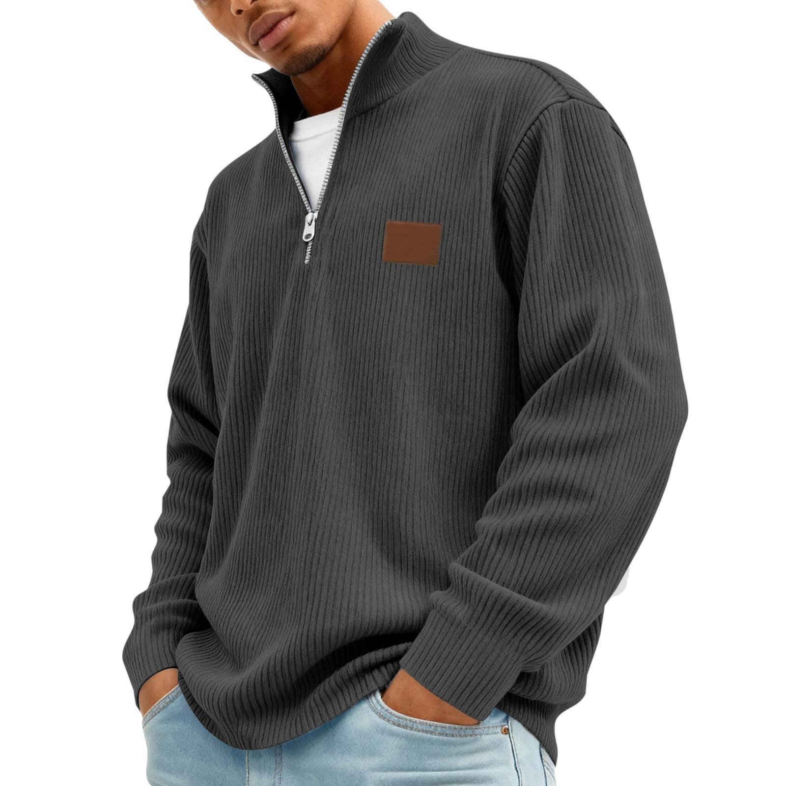 

Men s Vintage Corduroy Long-Sleeve Top | Zip-Up Stand Collar Stylish Casual Shirt For Daily & Outing Wear XXXL чорний