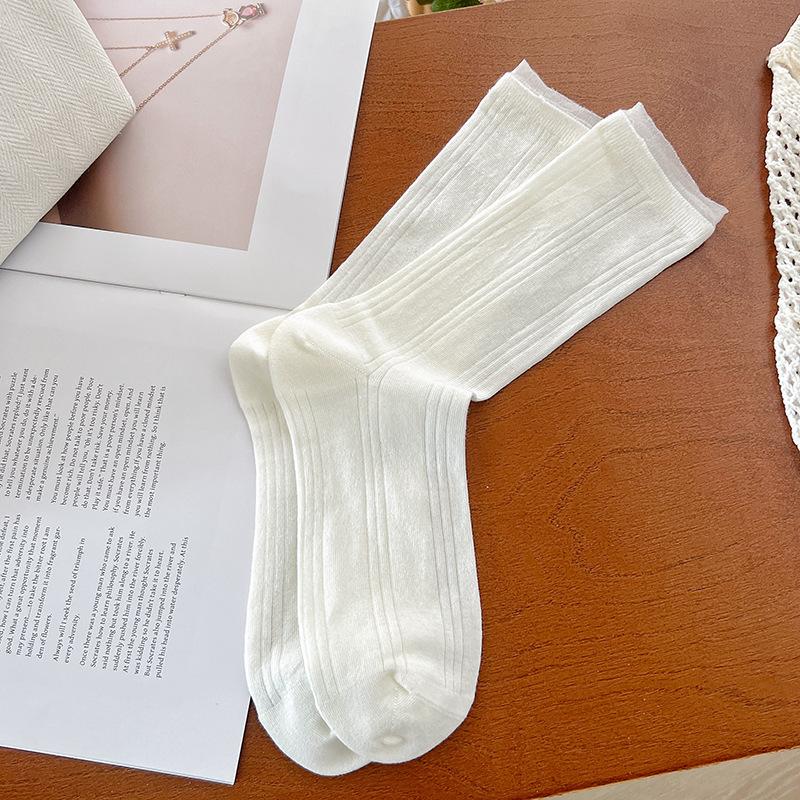 Summer Mesh Socks Children'S White Medium Tube Socks Small Flower Polka Dots Hollow Stacking Socks Breathable Stockings Wind Socks