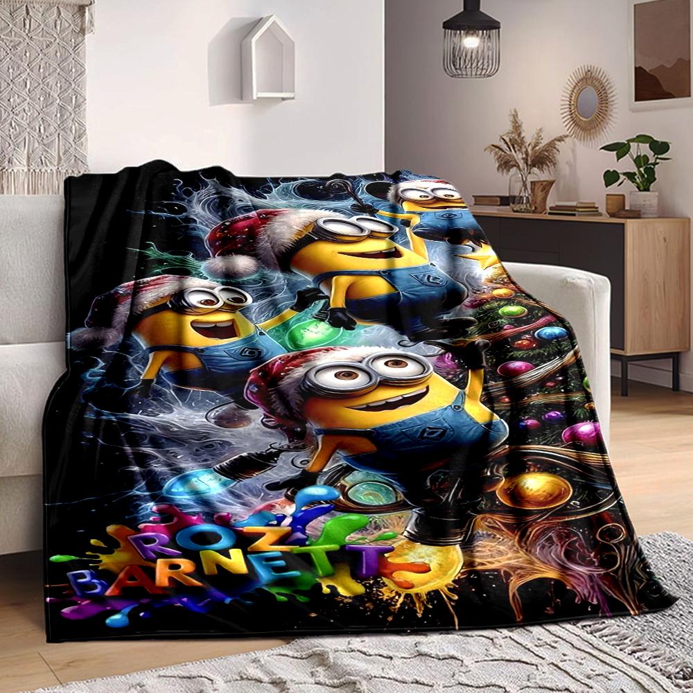 1Pc Christmas Minions Celebration Blanket Soft And Comfortable Casual Warm Camping Travel Christmas Halloween Gift M91748