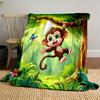 Playful Monkey In Sunny Jungle Scene Patterned Blanket, Flannel, Suitable for All Seasons, Home Decor, Warm and Cozy