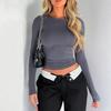 Novo Diário Fitness Deslocamento Sexy Slim Fit Y2k Camiseta Base Feminina Casual Solta Manga Comprida Top